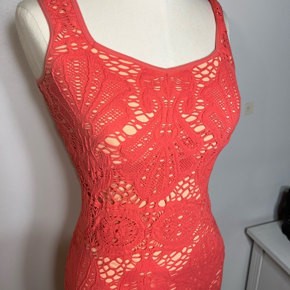 Free People Coral/Pink Medallion Lace Bodycon Dress - Picture 2 of 4